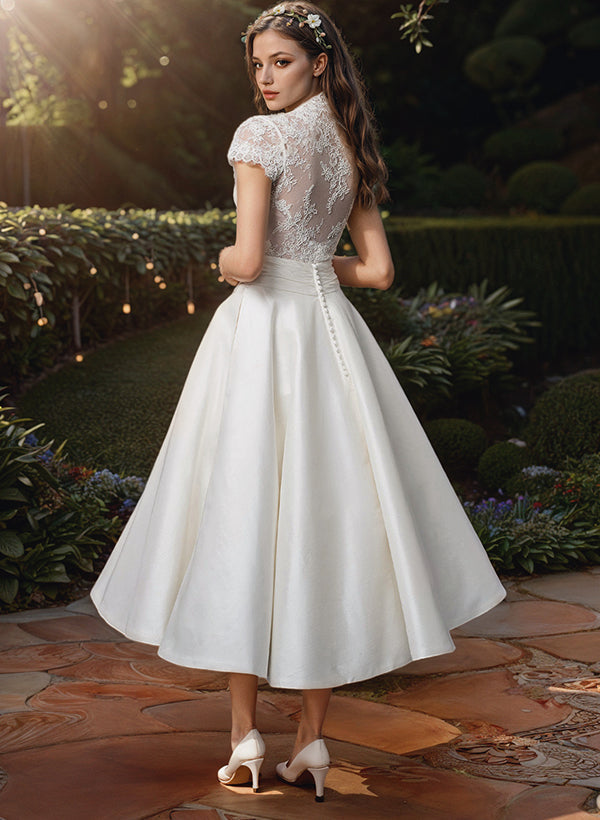 Damen-Midikleid mit Spitzenoberteil und V-Ausschnitt