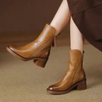 Damen Stiefeletten aus Kunstleder mit Blockabsatz – Ankle Boots mit Reißverschluss und Quaste, Herbst Winter