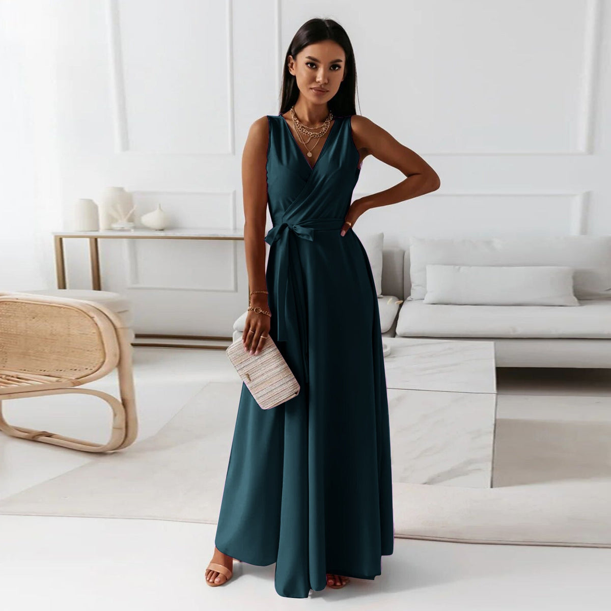Damen-Wickel-Maxikleid für Hochzeitsgäste