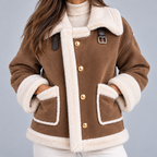 Damen Fliegerjacke in Wildlederoptik mit Teddykragen – Aviator Jacke mit Knöpfen, Herbst Winter