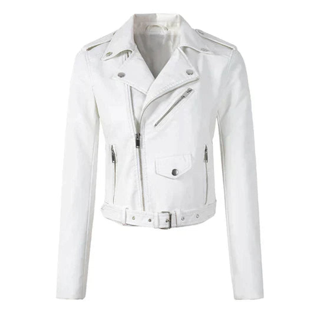 Damen Bikerjacke aus Kunstleder mit asymmetrischem Reißverschluss