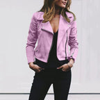 Damen Bikerjacke aus Kunstleder schmal geschnitten mit Reißverschluss
