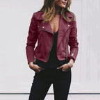 Damen Bikerjacke aus Kunstleder schmal geschnitten mit Reißverschluss