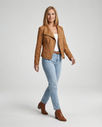 Damen Bikerjacke aus Kunstwildleder mit asymmetrischem Reißverschluss und Umlegekragen