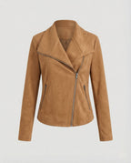 Damen Bikerjacke aus Kunstwildleder mit asymmetrischem Reißverschluss und Umlegekragen