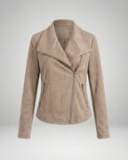 Damen Bikerjacke aus Kunstwildleder mit asymmetrischem Reißverschluss und Umlegekragen