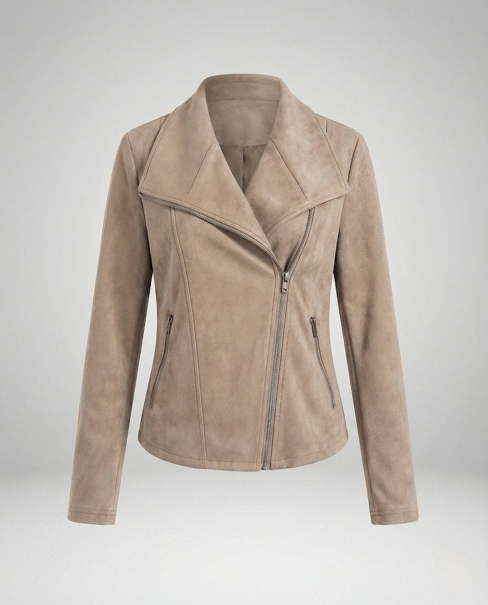 Damen Bikerjacke aus Kunstwildleder mit asymmetrischem Reißverschluss und Umlegekragen