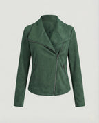 Damen Bikerjacke aus Kunstwildleder mit asymmetrischem Reißverschluss und Umlegekragen
