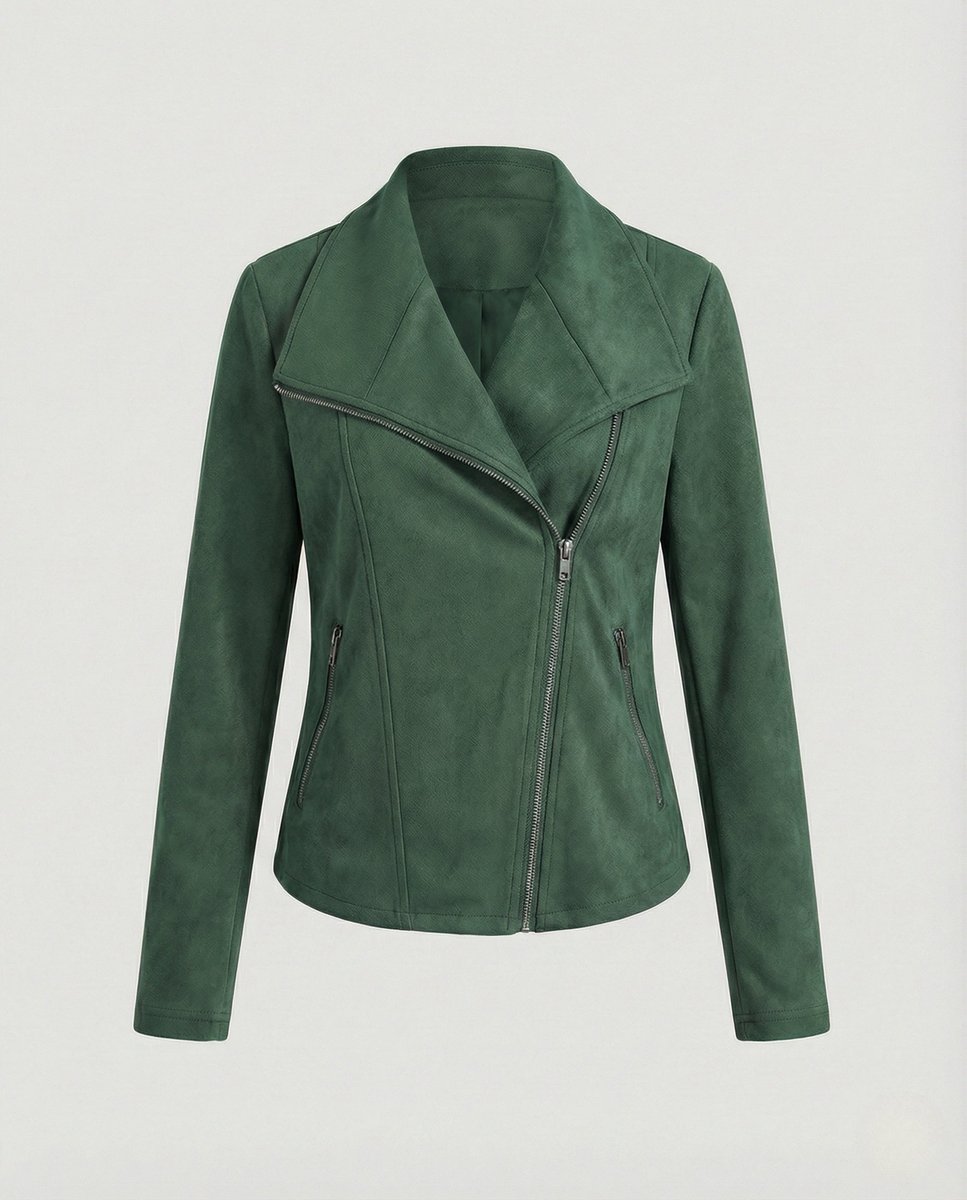 Damen Bikerjacke aus Kunstwildleder mit asymmetrischem Reißverschluss und Umlegekragen