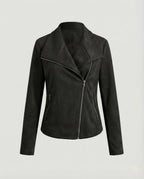 Damen Bikerjacke aus Kunstwildleder mit asymmetrischem Reißverschluss und Umlegekragen