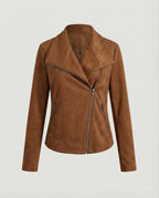 Damen Bikerjacke aus Kunstwildleder mit asymmetrischem Reißverschluss und Umlegekragen