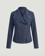 Damen Bikerjacke aus Kunstwildleder mit asymmetrischem Reißverschluss und Umlegekragen