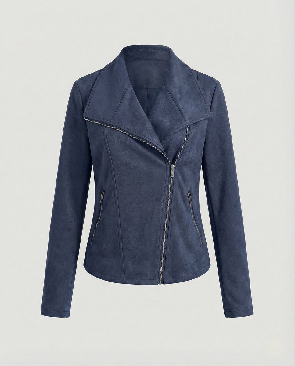 Damen Bikerjacke aus Kunstwildleder mit asymmetrischem Reißverschluss und Umlegekragen