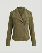 Damen Bikerjacke aus Kunstwildleder mit asymmetrischem Reißverschluss und Umlegekragen