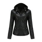 Damen Bikerjacke mit Kapuze, robustem Material und modernem Design