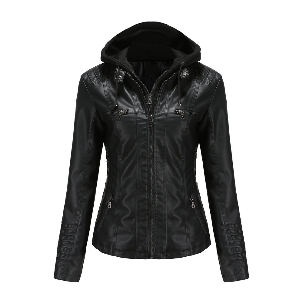 Damen Bikerjacke mit Kapuze, robustem Material und modernem Design