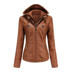 Damen Bikerjacke mit Kapuze, robustem Material und modernem Design