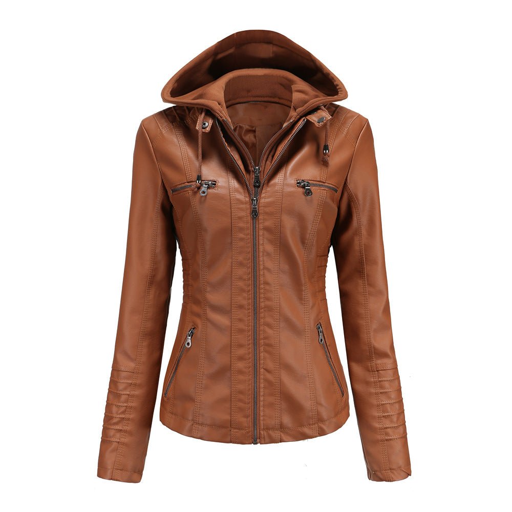 Damen Bikerjacke mit Kapuze, robustem Material und modernem Design