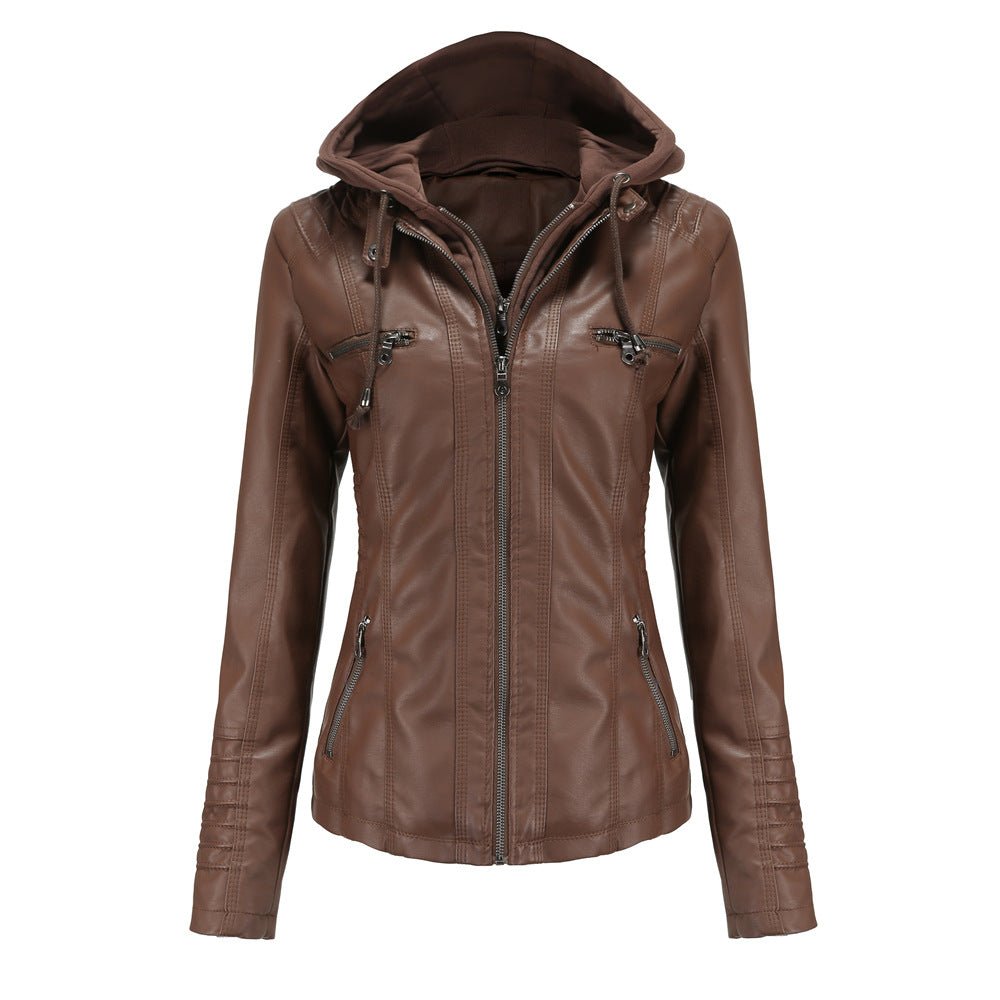 Damen Bikerjacke mit Kapuze, robustem Material und modernem Design