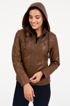 Damen Bikerjacke mit Kapuze, robustem Material und modernem Design