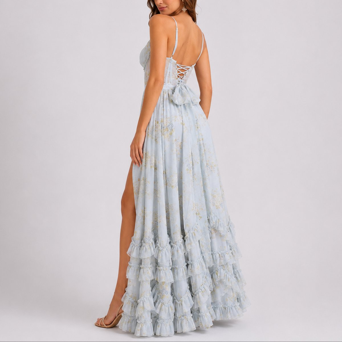 Damen Blumen Korsett Maxikleid für Hochzeitsgäste