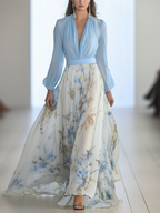 Damen Blumen Maxikleid Hochzeitskleid für Hochzeitsgäste mit V-Ausschnitt