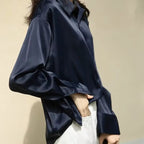 Damen Bluse mit Kragen, langen Ärmeln und schimmernder Oberfläche