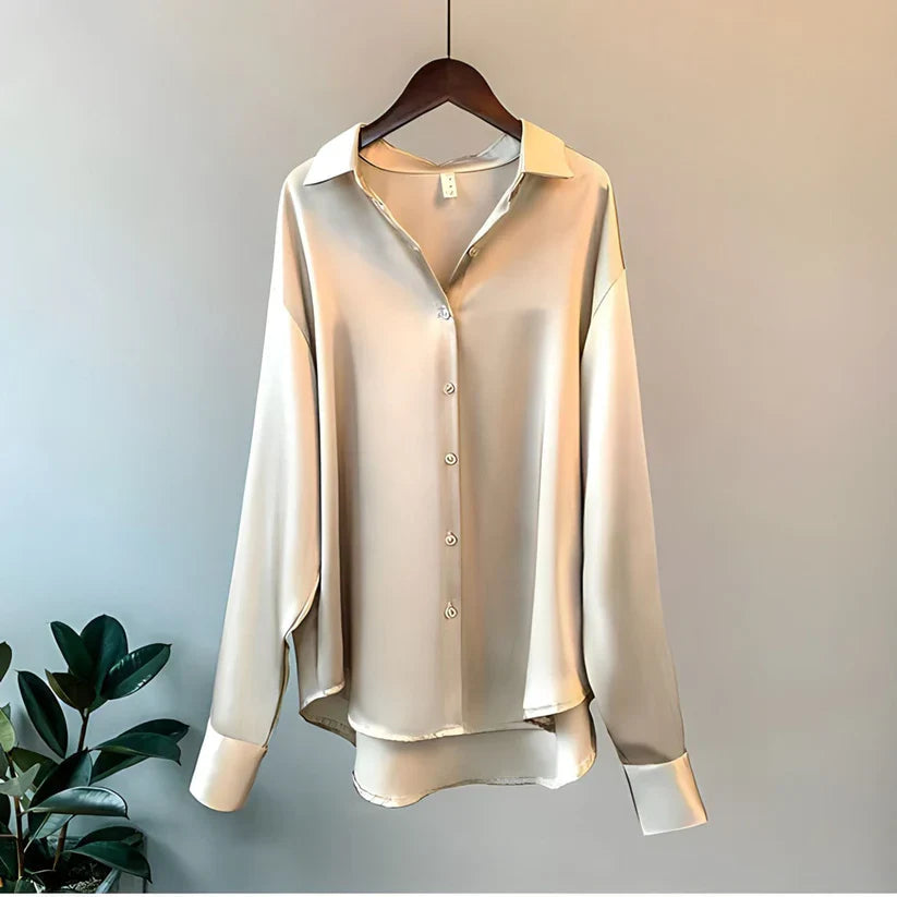 Damen Bluse mit Kragen, langen Ärmeln und schimmernder Oberfläche