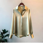 Damen Bluse mit Kragen, langen Ärmeln und schimmernder Oberfläche