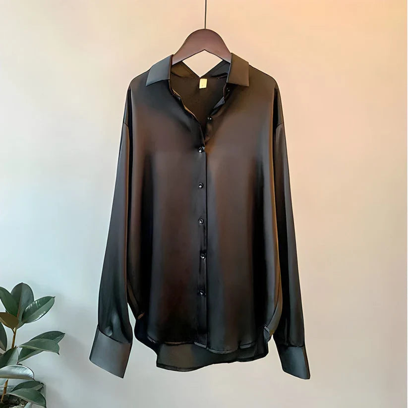 Damen Bluse mit Kragen, langen Ärmeln und schimmernder Oberfläche