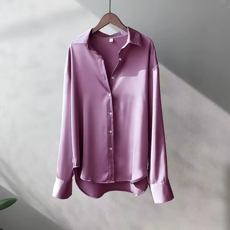 Damen Bluse mit Kragen, langen Ärmeln und schimmernder Oberfläche