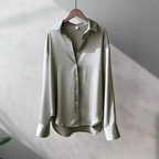 Damen Bluse mit Kragen, langen Ärmeln und schimmernder Oberfläche