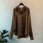 Damen Bluse mit Kragen, langen Ärmeln und schimmernder Oberfläche