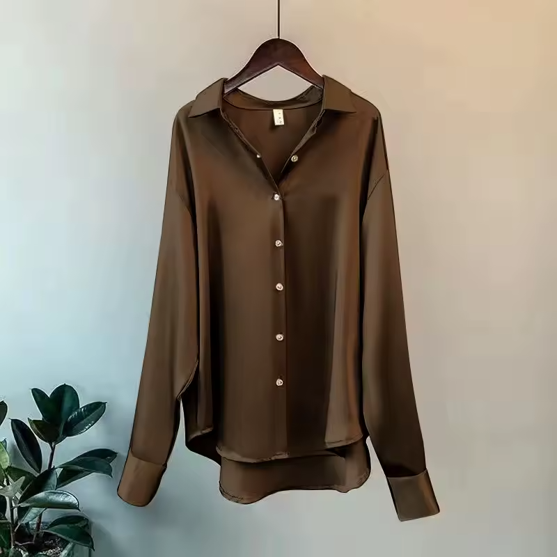 Damen Bluse mit Kragen, langen Ärmeln und schimmernder Oberfläche