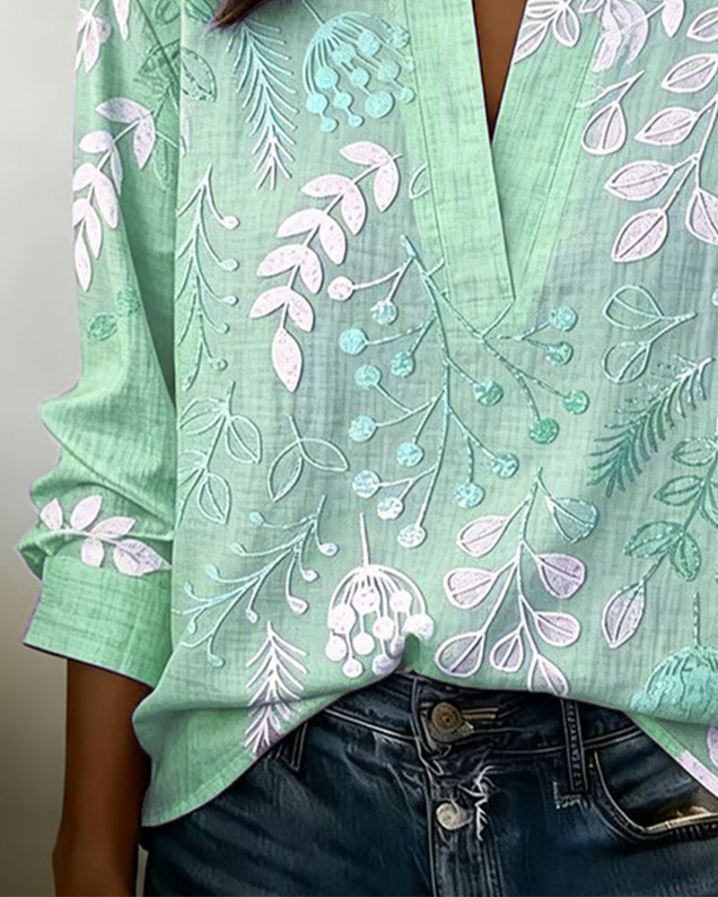 Damen Bluse mit V-Ausschnitt und Blumenprint
