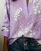 Damen Bluse mit V-Ausschnitt und Blumenprint