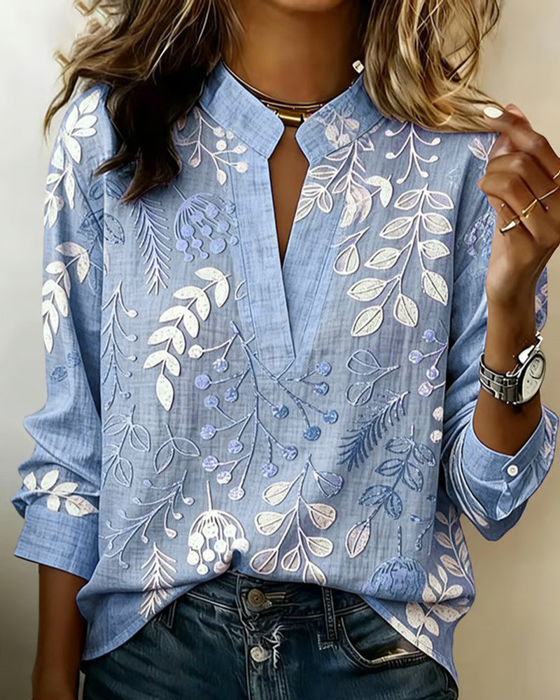 Damen Bluse mit V-Ausschnitt und Blumenprint