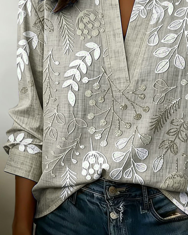 Damen Bluse mit V-Ausschnitt und Blumenprint