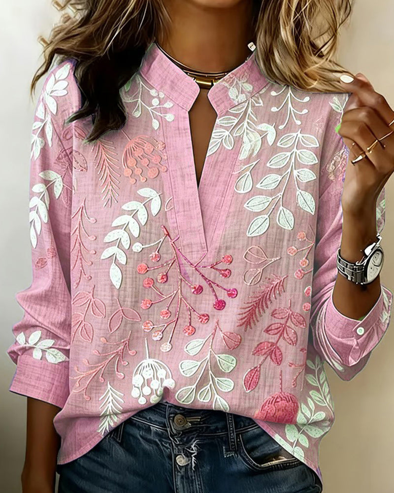 Damen Bluse mit V-Ausschnitt und Blumenprint