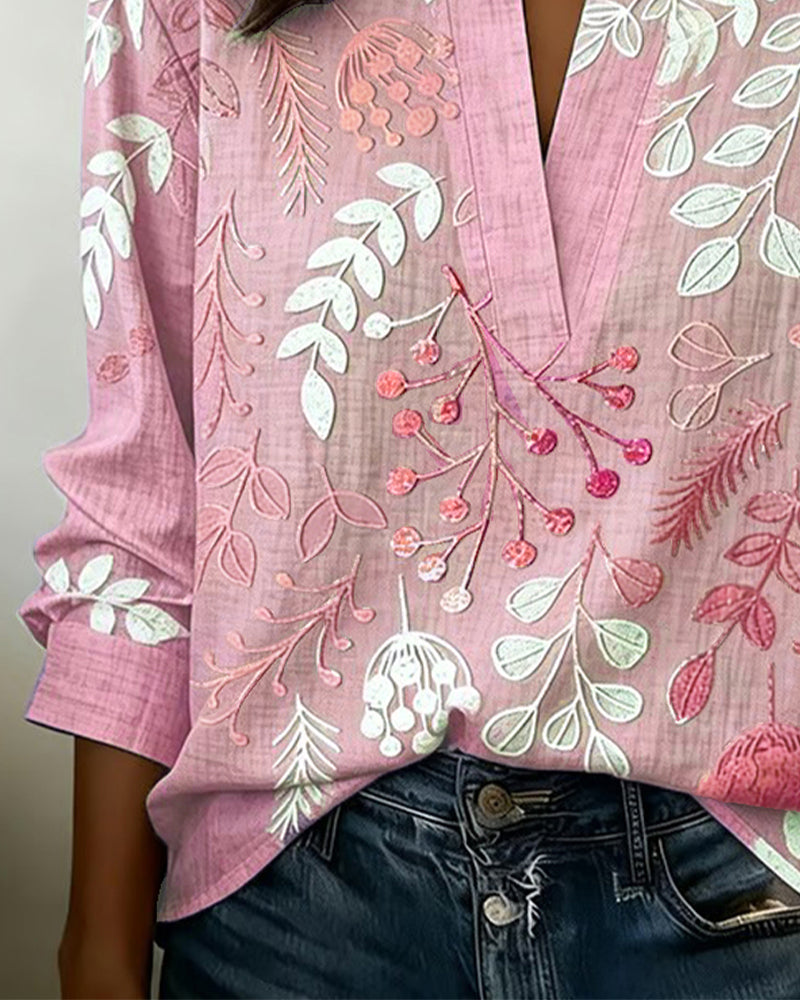 Damen Bluse mit V-Ausschnitt und Blumenprint