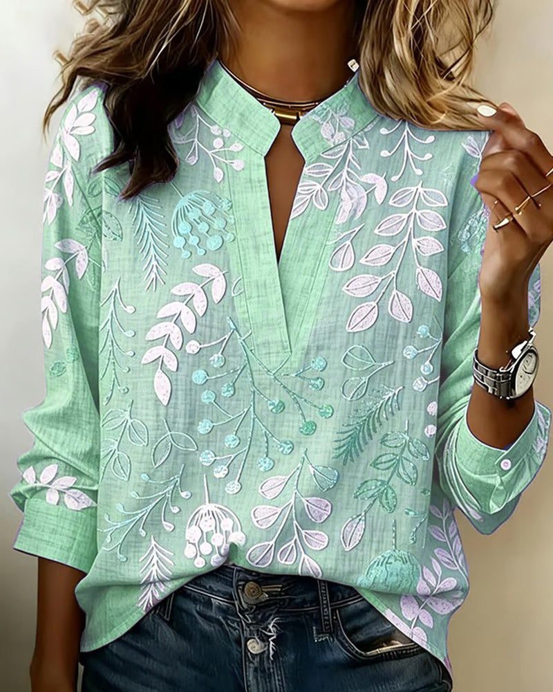 Damen Bluse mit V-Ausschnitt und Blumenprint