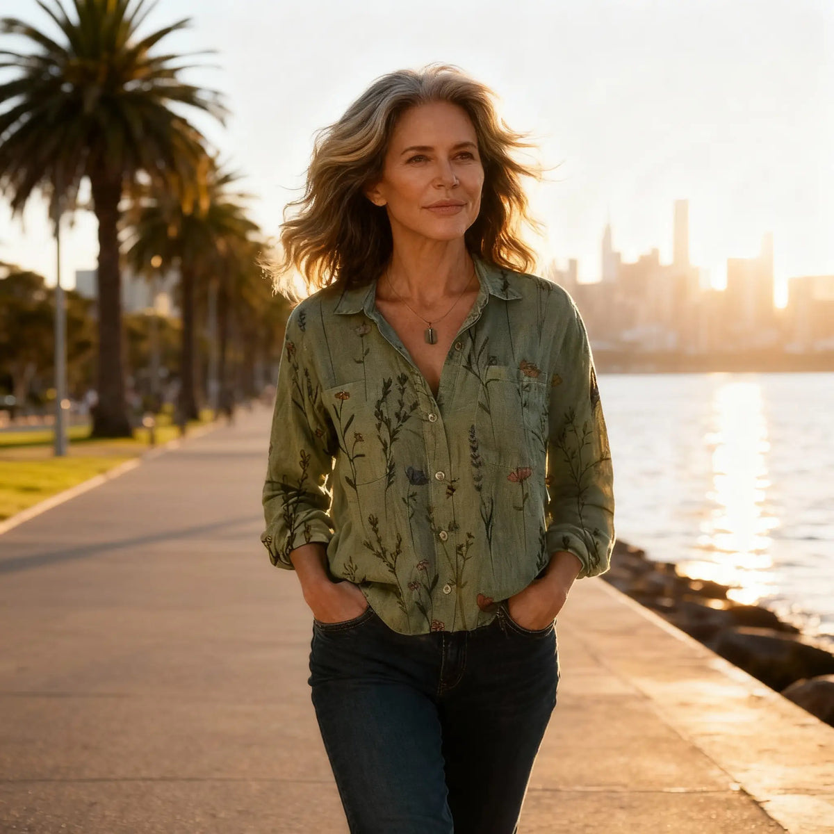 Damen Bluse mit Vintage-Print und langen Ärmeln