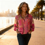 Damen Bluse mit Vintage-Print und langen Ärmeln