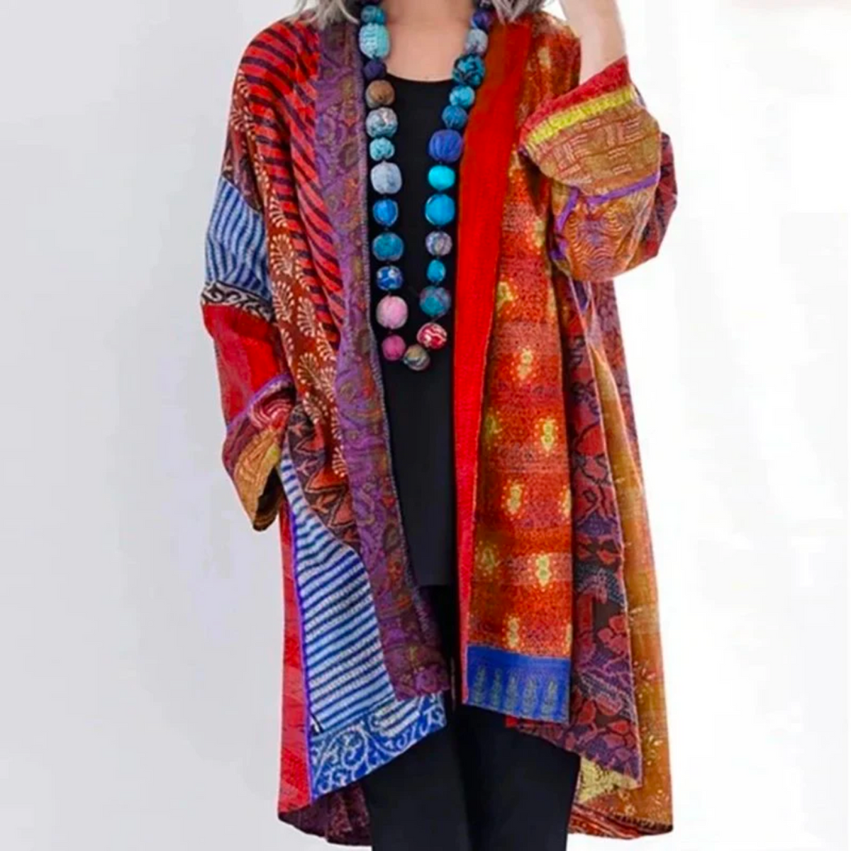 Damen Boho-Strickjacke in Duster-Länge mit lockerem Schnitt