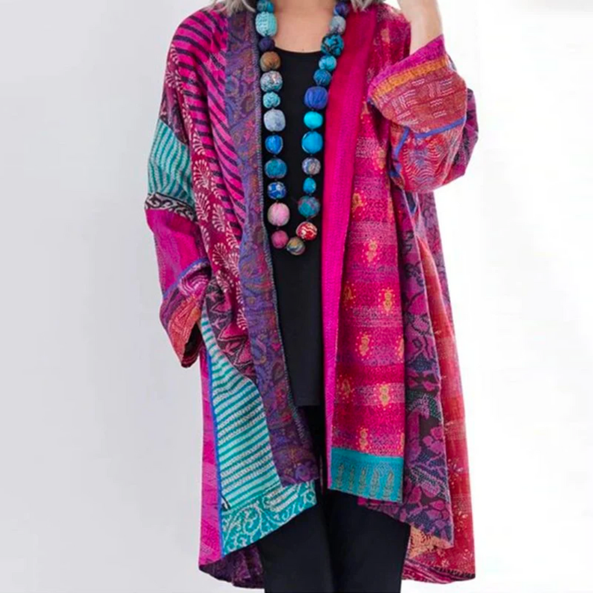 Damen Boho-Strickjacke in Duster-Länge mit lockerem Schnitt