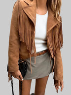 Damen Boho Jacke aus Kunstwildleder mit Fransen