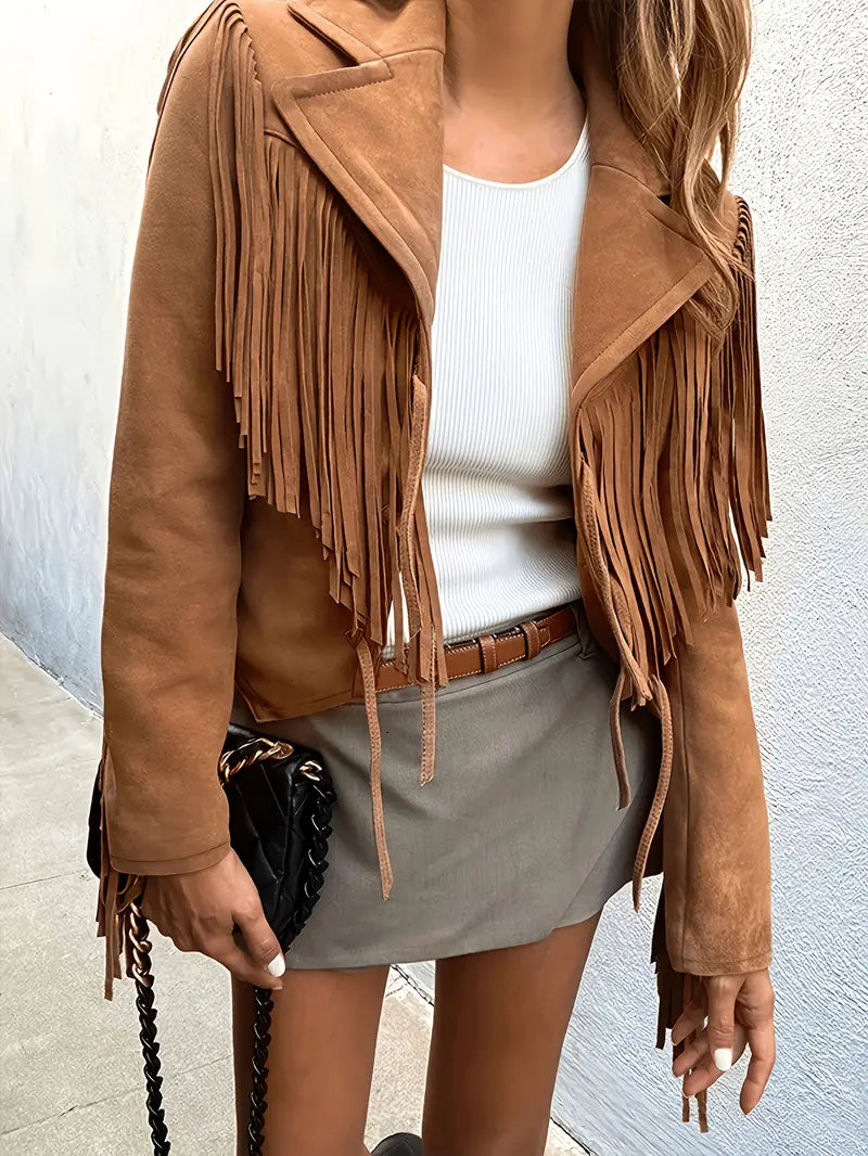 Damen Boho Jacke aus Kunstwildleder mit Fransen