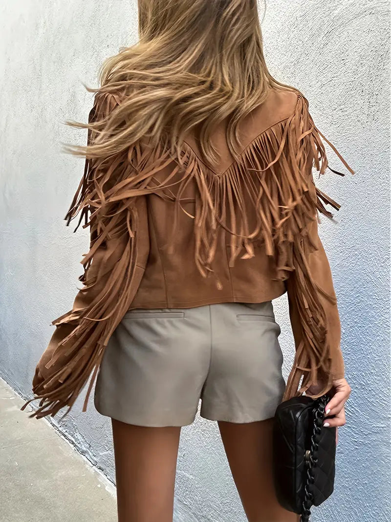Damen Boho Jacke aus Kunstwildleder mit Fransen