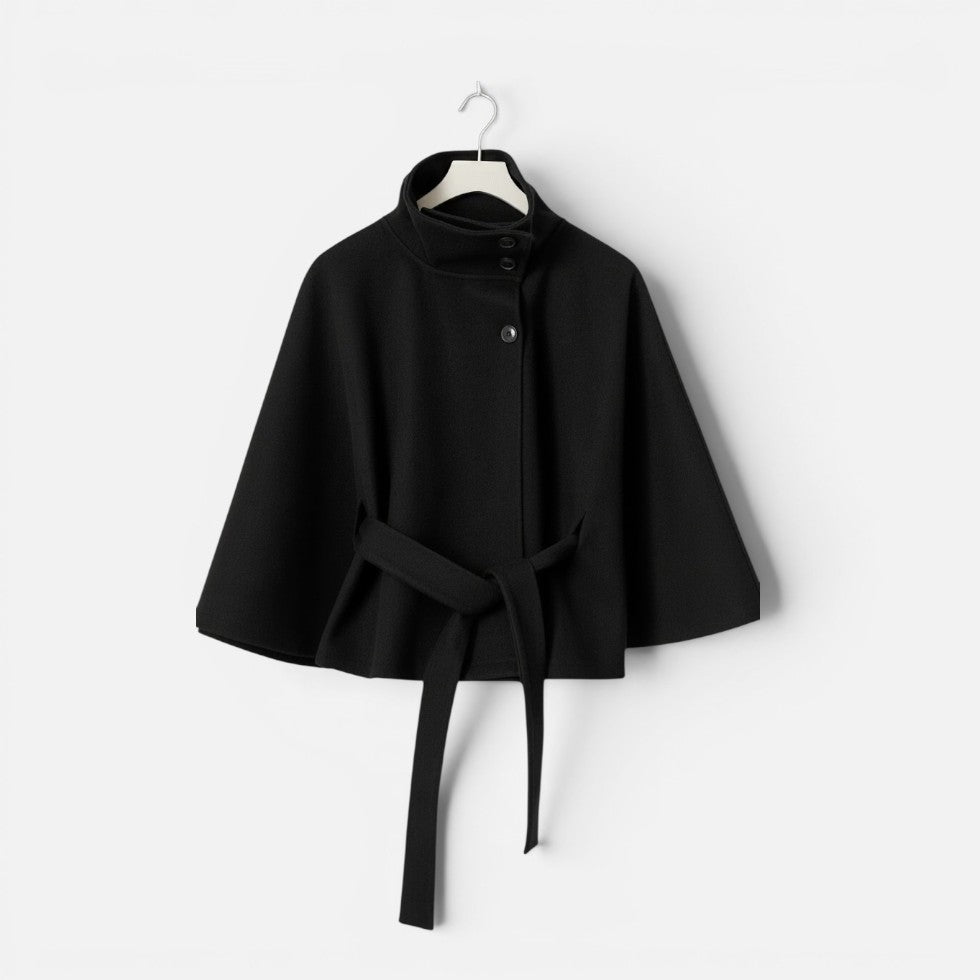 Damen Cape-Jacke mit hohem Kragen und Taillengürtel