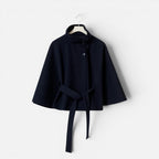 Damen Cape-Jacke mit hohem Kragen und Taillengürtel